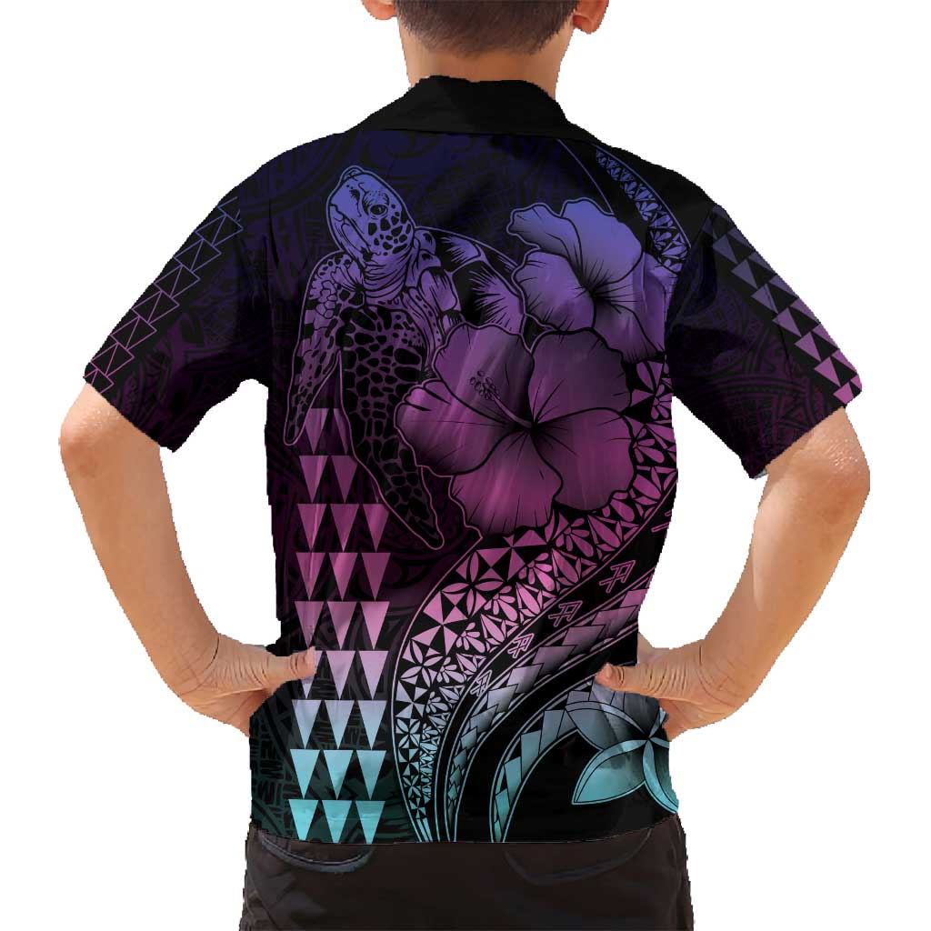 Hawaiian Sea Turtle Family Matching Long Sleeve Bodycon Dress and Hawaiian Shirt Pink Hibiscus Flowers and Kakau Pattern