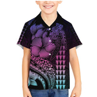 Hawaiian Sea Turtle Family Matching Mermaid Dress and Hawaiian Shirt Pink Hibiscus Flowers and Kakau Pattern