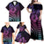 Hawaiian Sea Turtle Family Matching Off Shoulder Maxi Dress and Hawaiian Shirt Pink Hibiscus Flowers and Kakau Pattern