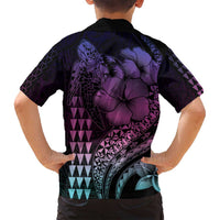 Hawaiian Sea Turtle Family Matching Tank Maxi Dress and Hawaiian Shirt Pink Hibiscus Flowers and Kakau Pattern