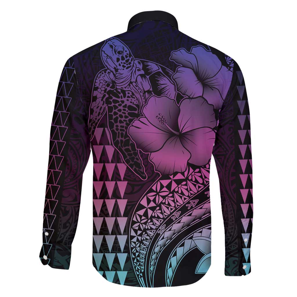 Hawaiian Sea Turtle Family Matching Tank Maxi Dress and Hawaiian Shirt Pink Hibiscus Flowers and Kakau Pattern