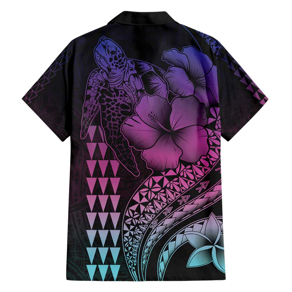 Hawaiian Sea Turtle Hawaiian Shirt Pink Hibiscus Flowers and Kakau Pattern