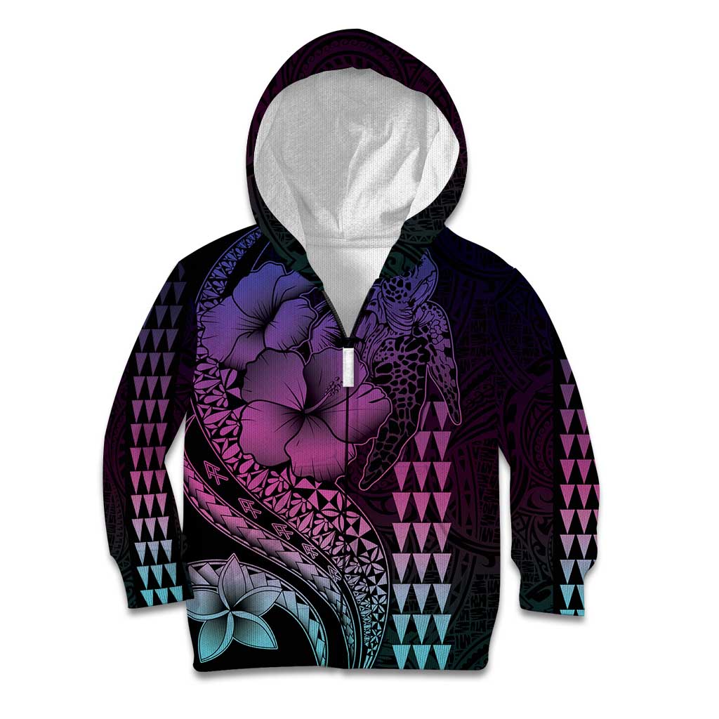 Hawaiian Sea Turtle Kid Hoodie Pink Hibiscus Flowers and Kakau Pattern