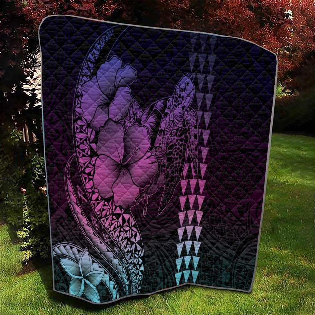 Hawaiian Sea Turtle Quilt Pink Hibiscus Flowers and Kakau Pattern