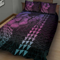 Hawaiian Sea Turtle Quilt Bed Set Pink Hibiscus Flowers and Kakau Pattern