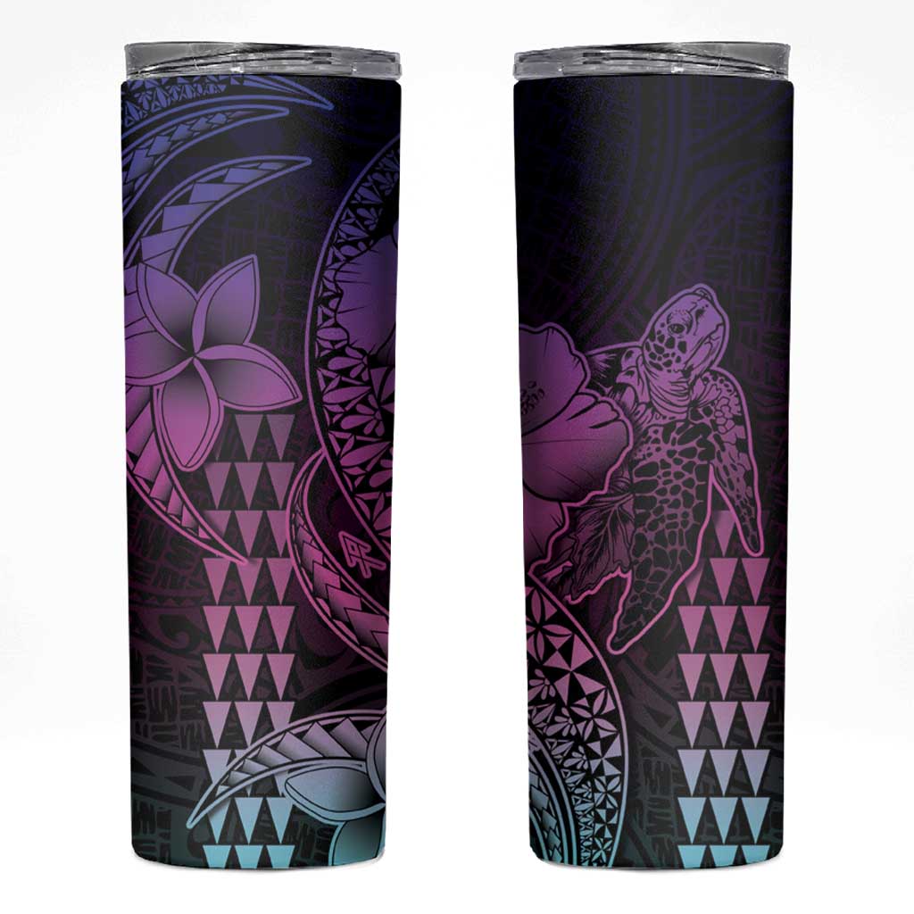 Hawaiian Sea Turtle Skinny Tumbler Pink Hibiscus Flowers and Kakau Pattern