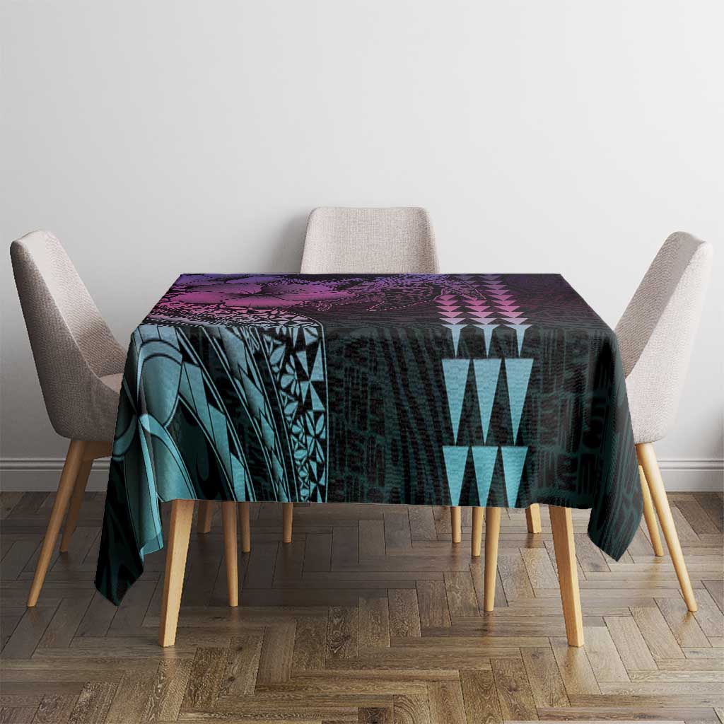 Hawaiian Sea Turtle Tablecloth Pink Hibiscus Flowers and Kakau Pattern