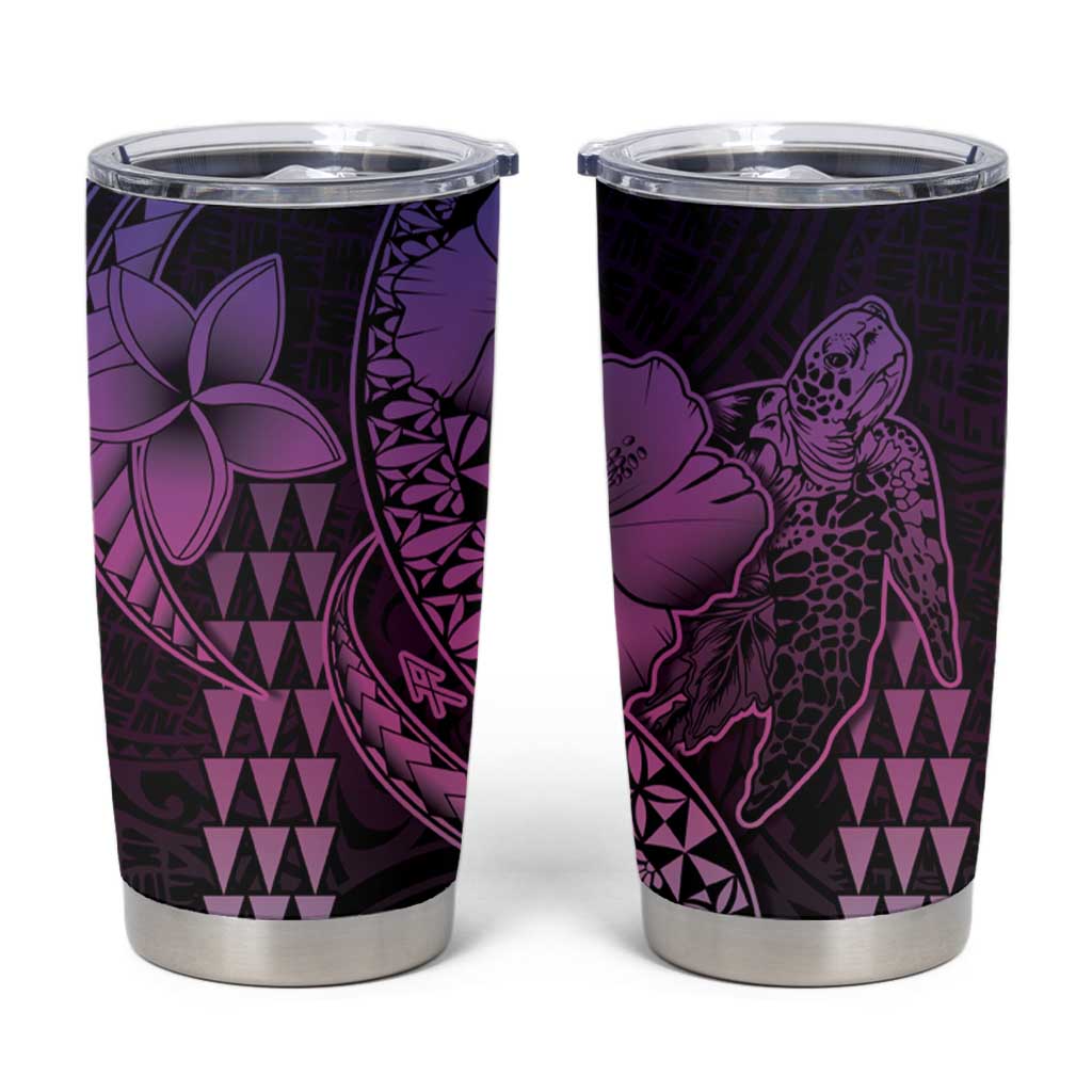 Hawaiian Sea Turtle Tumbler Cup Pink Hibiscus Flowers and Kakau Pattern