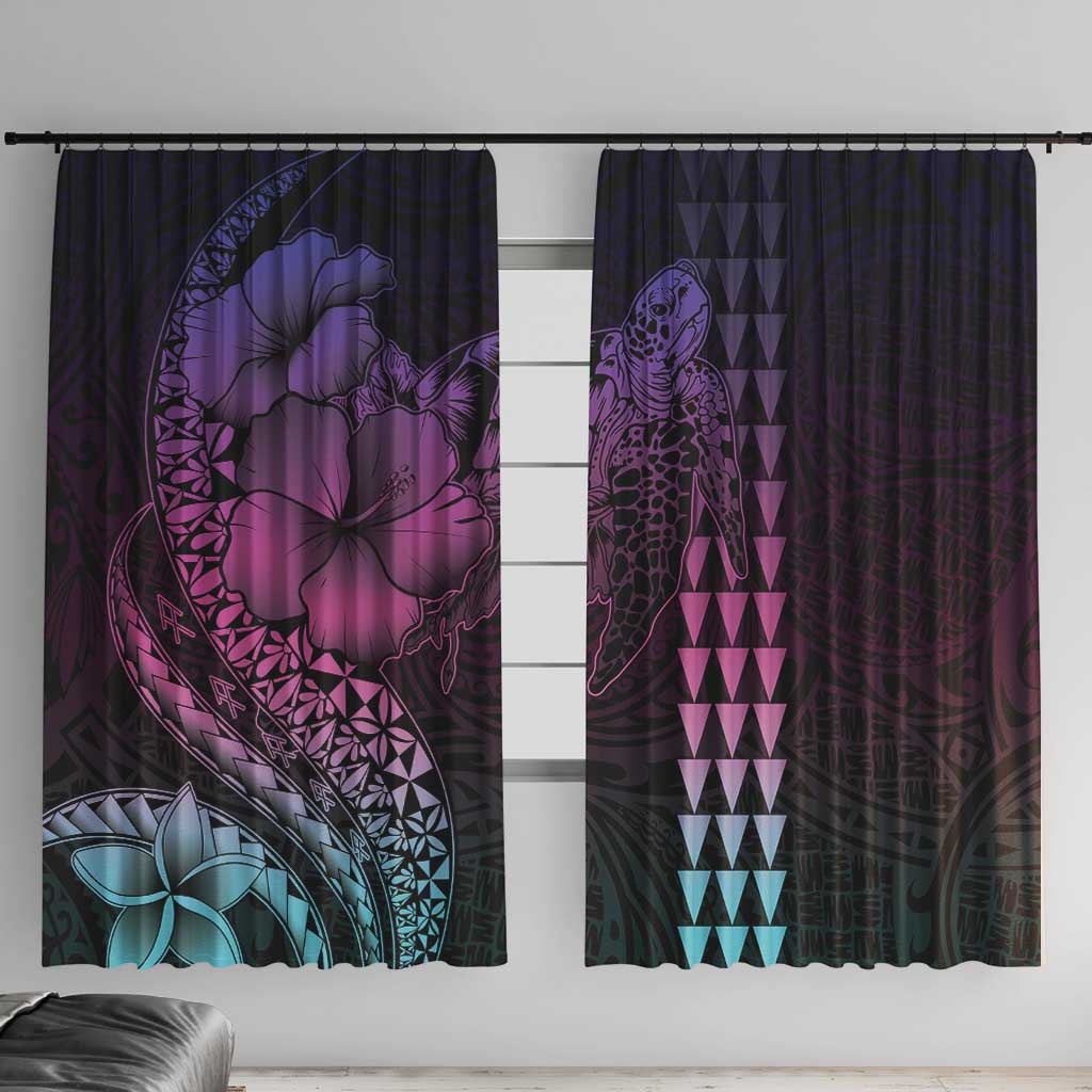 Hawaiian Sea Turtle Window Curtain Pink Hibiscus Flowers and Kakau Pattern