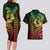 Hawaiian Sea Turtle Couples Matching Long Sleeve Bodycon Dress and Hawaiian Shirt Reggae Hibiscus Flowers and Kakau Pattern