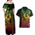 Hawaiian Sea Turtle Couples Matching Off Shoulder Maxi Dress and Hawaiian Shirt Reggae Hibiscus Flowers and Kakau Pattern