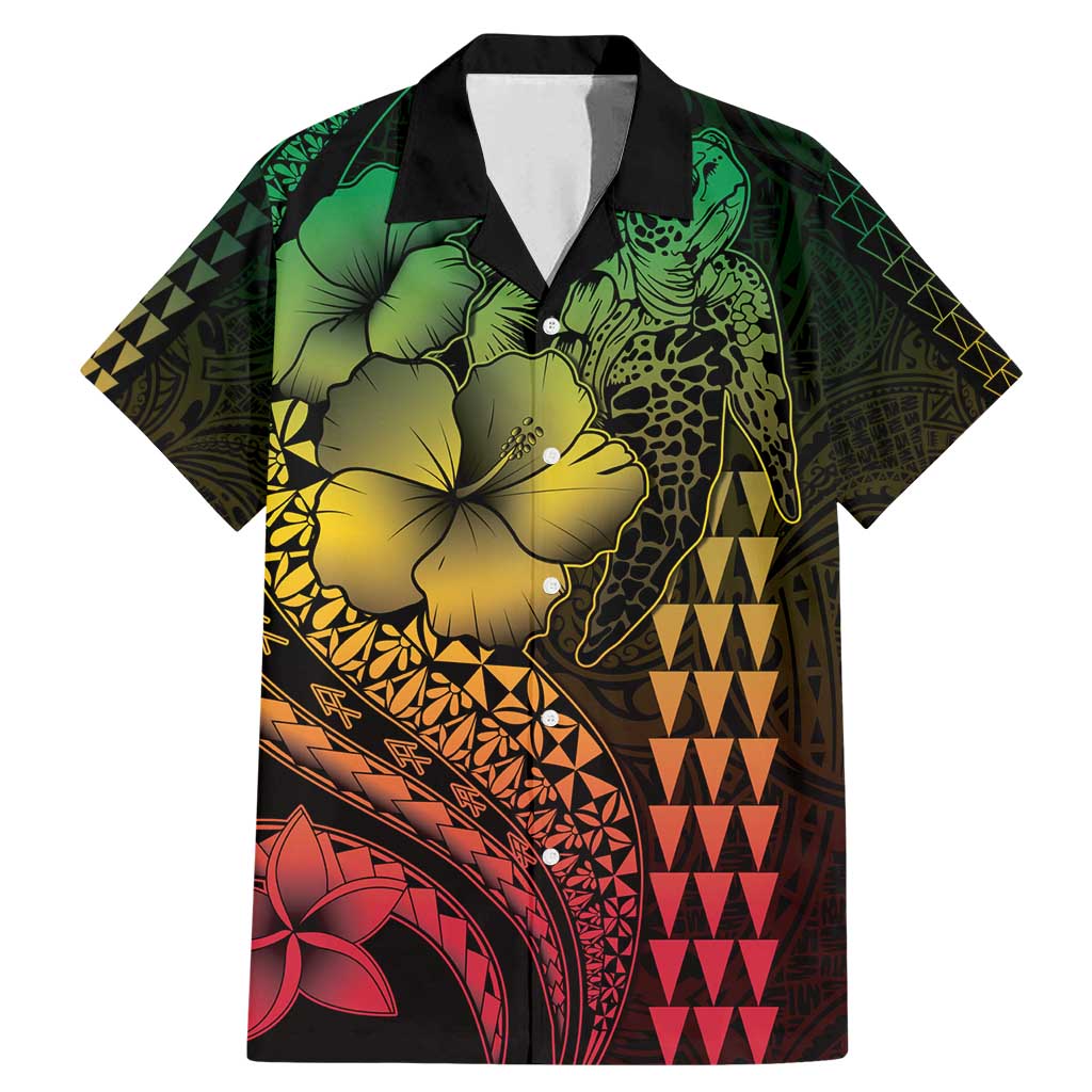 Hawaiian Sea Turtle Family Matching Mermaid Dress and Hawaiian Shirt Reggae Hibiscus Flowers and Kakau Pattern