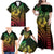 Hawaiian Sea Turtle Family Matching Off Shoulder Maxi Dress and Hawaiian Shirt Reggae Hibiscus Flowers and Kakau Pattern