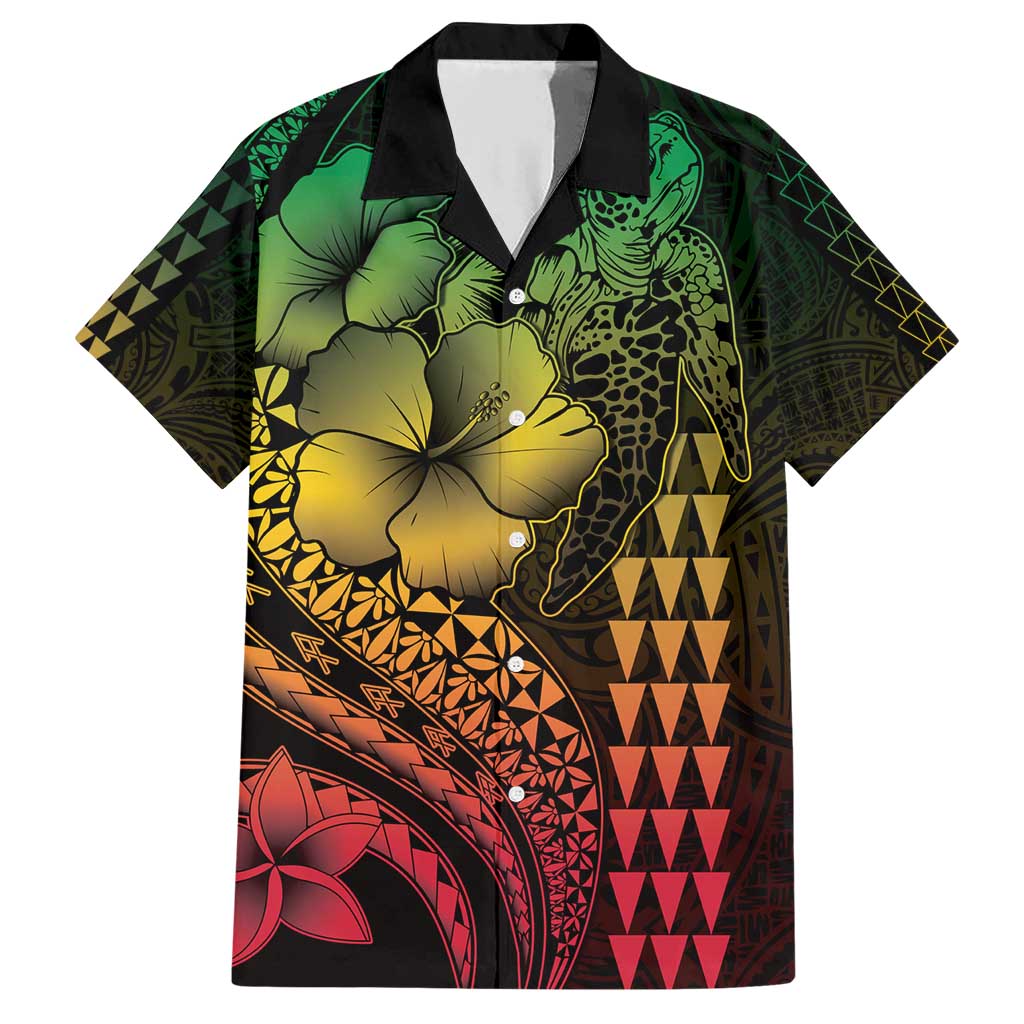 Hawaiian Sea Turtle Family Matching Short Sleeve Bodycon Dress and Hawaiian Shirt Reggae Hibiscus Flowers and Kakau Pattern