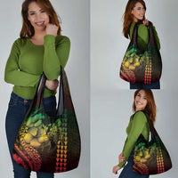 Hawaiian Sea Turtle Grocery Bag Reggae Hibiscus Flowers and Kakau Pattern