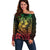 Hawaiian Sea Turtle Off Shoulder Sweater Reggae Hibiscus Flowers and Kakau Pattern