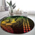 Hawaiian Sea Turtle Round Carpet Reggae Hibiscus Flowers and Kakau Pattern