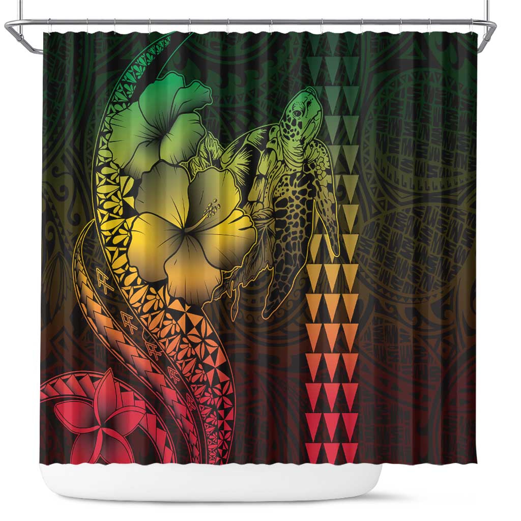 Hawaiian Sea Turtle Shower Curtain Reggae Hibiscus Flowers and Kakau Pattern