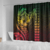Hawaiian Sea Turtle Shower Curtain Reggae Hibiscus Flowers and Kakau Pattern