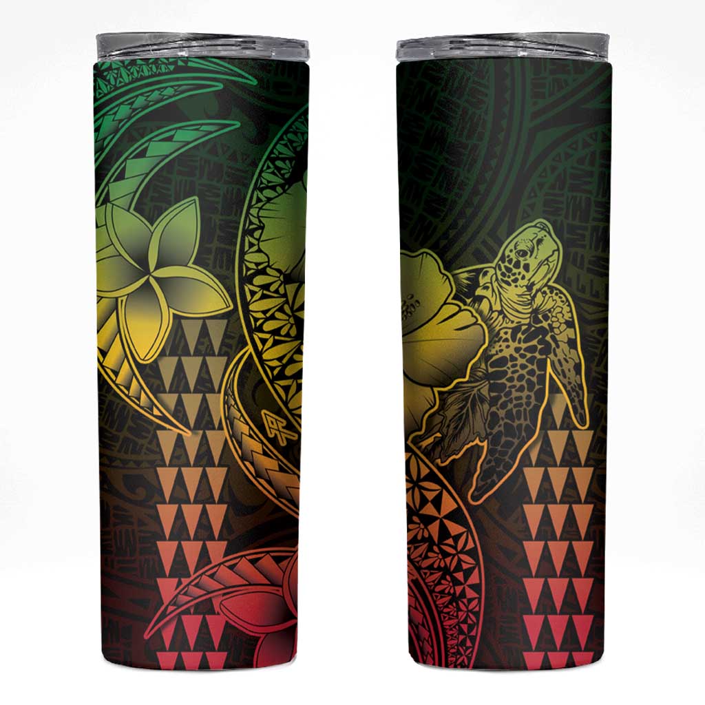 Hawaiian Sea Turtle Skinny Tumbler Reggae Hibiscus Flowers and Kakau Pattern