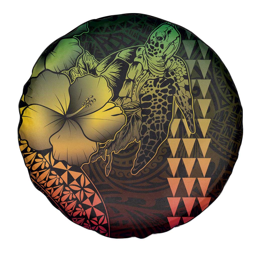 Hawaiian Sea Turtle Spare Tire Cover Reggae Hibiscus Flowers and Kakau Pattern