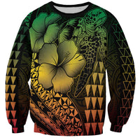 Hawaiian Sea Turtle Sweatshirt Reggae Hibiscus Flowers and Kakau Pattern