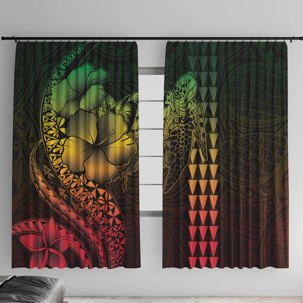 Hawaiian Sea Turtle Window Curtain Reggae Hibiscus Flowers and Kakau Pattern