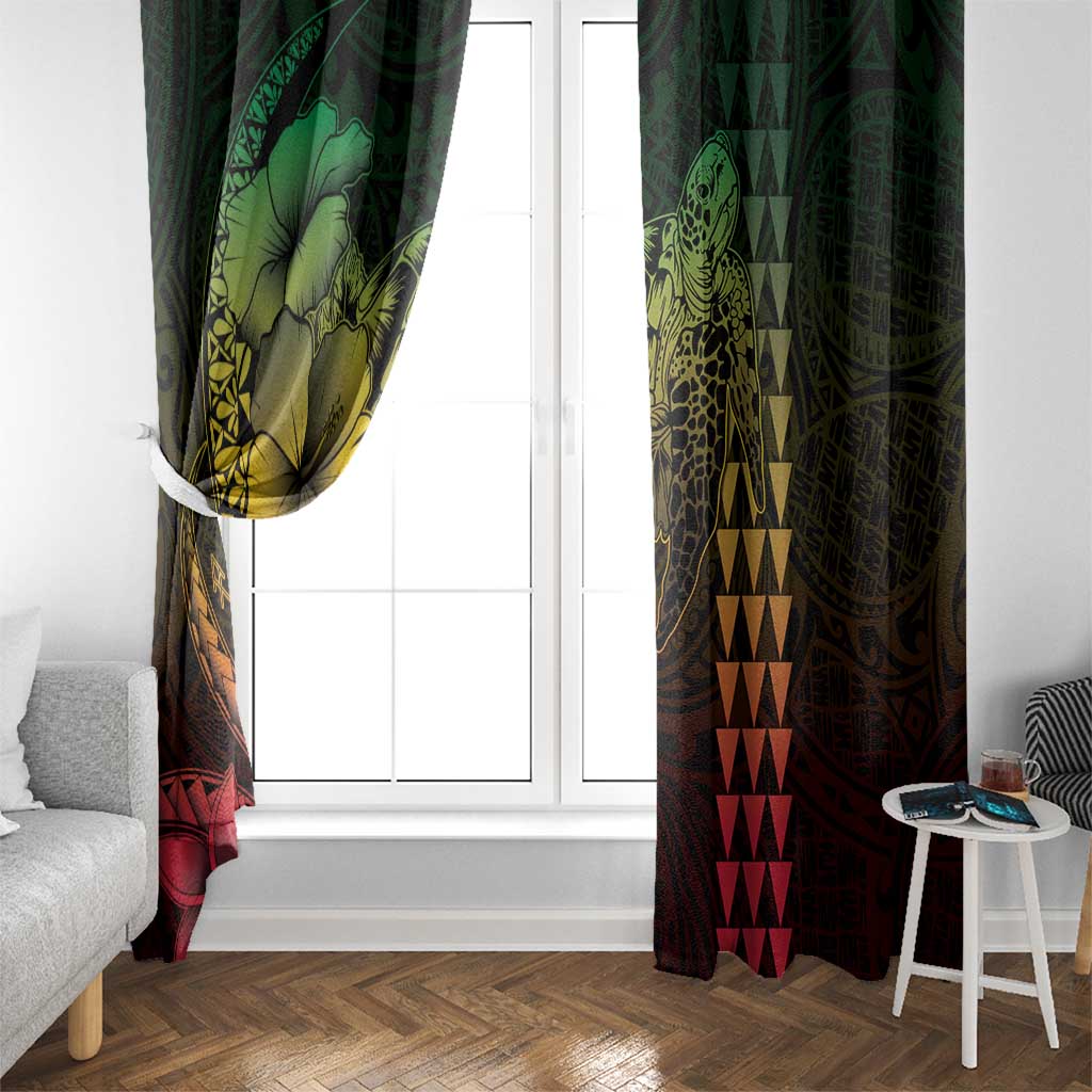 Hawaiian Sea Turtle Window Curtain Reggae Hibiscus Flowers and Kakau Pattern