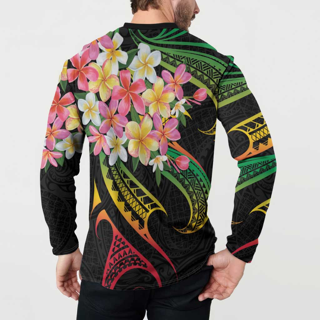 Kiribati Red Jasmine Mango Button Sweatshirt Reggae Polynesian Art Vibe LT9 - Polynesian Pride