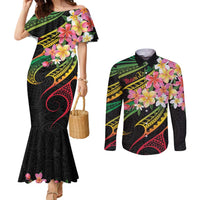 Kiribati Red Jasmine Mango Couples Matching Mermaid Dress and Long Sleeve Button Shirt Reggae Polynesian Art Vibe LT9 Reggae - Polynesian Pride