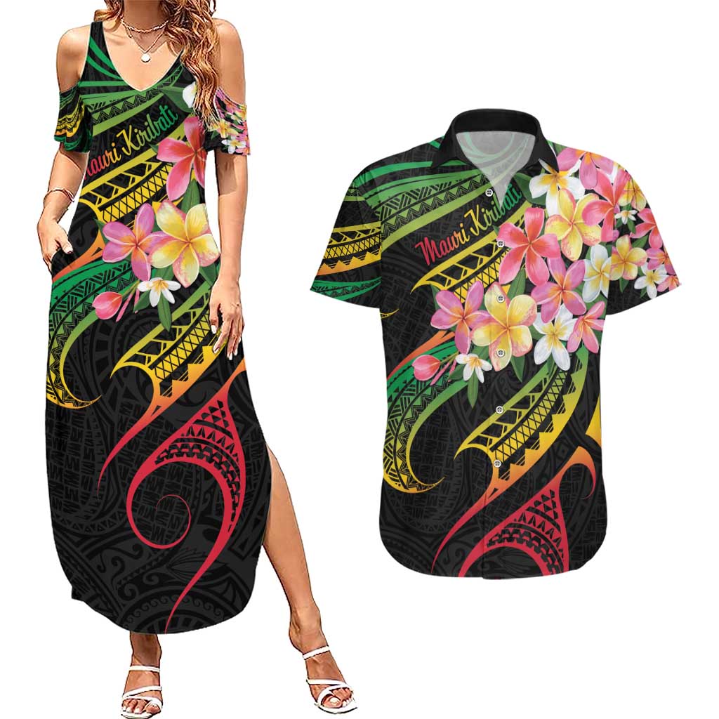 Kiribati Red Jasmine Mango Couples Matching Summer Maxi Dress and Hawaiian Shirt Reggae Polynesian Art Vibe