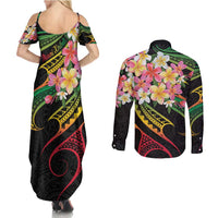 Kiribati Red Jasmine Mango Couples Matching Summer Maxi Dress and Long Sleeve Button Shirt Reggae Polynesian Art Vibe LT9 - Polynesian Pride