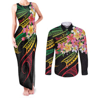 Kiribati Red Jasmine Mango Couples Matching Tank Maxi Dress and Long Sleeve Button Shirt Reggae Polynesian Art Vibe LT9 Reggae - Polynesian Pride