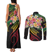Kiribati Red Jasmine Mango Couples Matching Tank Maxi Dress and Long Sleeve Button Shirt Reggae Polynesian Art Vibe LT9 - Polynesian Pride