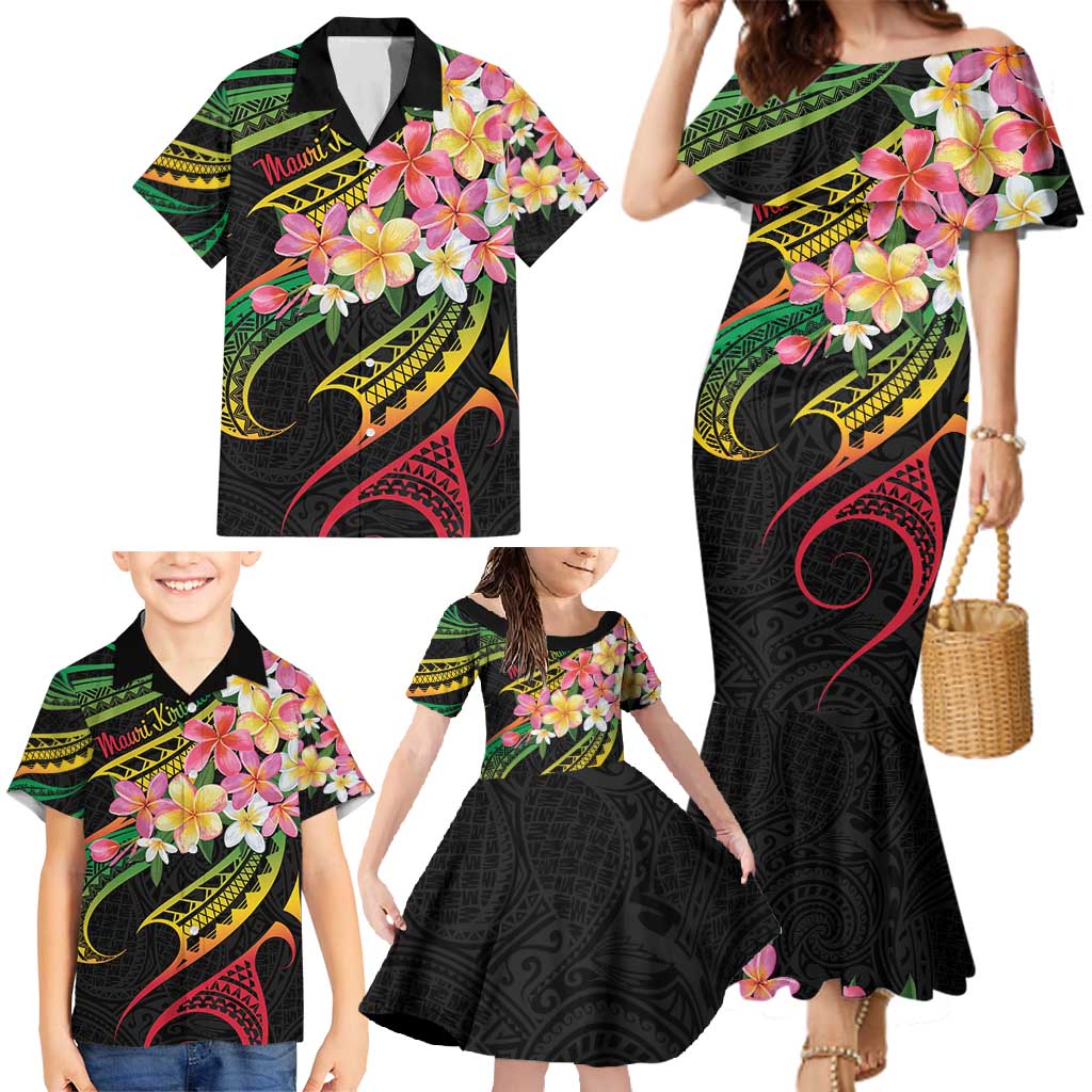 Kiribati Red Jasmine Mango Family Matching Mermaid Dress and Hawaiian Shirt Reggae Polynesian Art Vibe