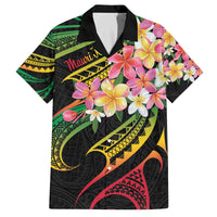 Kiribati Red Jasmine Mango Family Matching Off The Shoulder Long Sleeve Dress and Hawaiian Shirt Reggae Polynesian Art Vibe