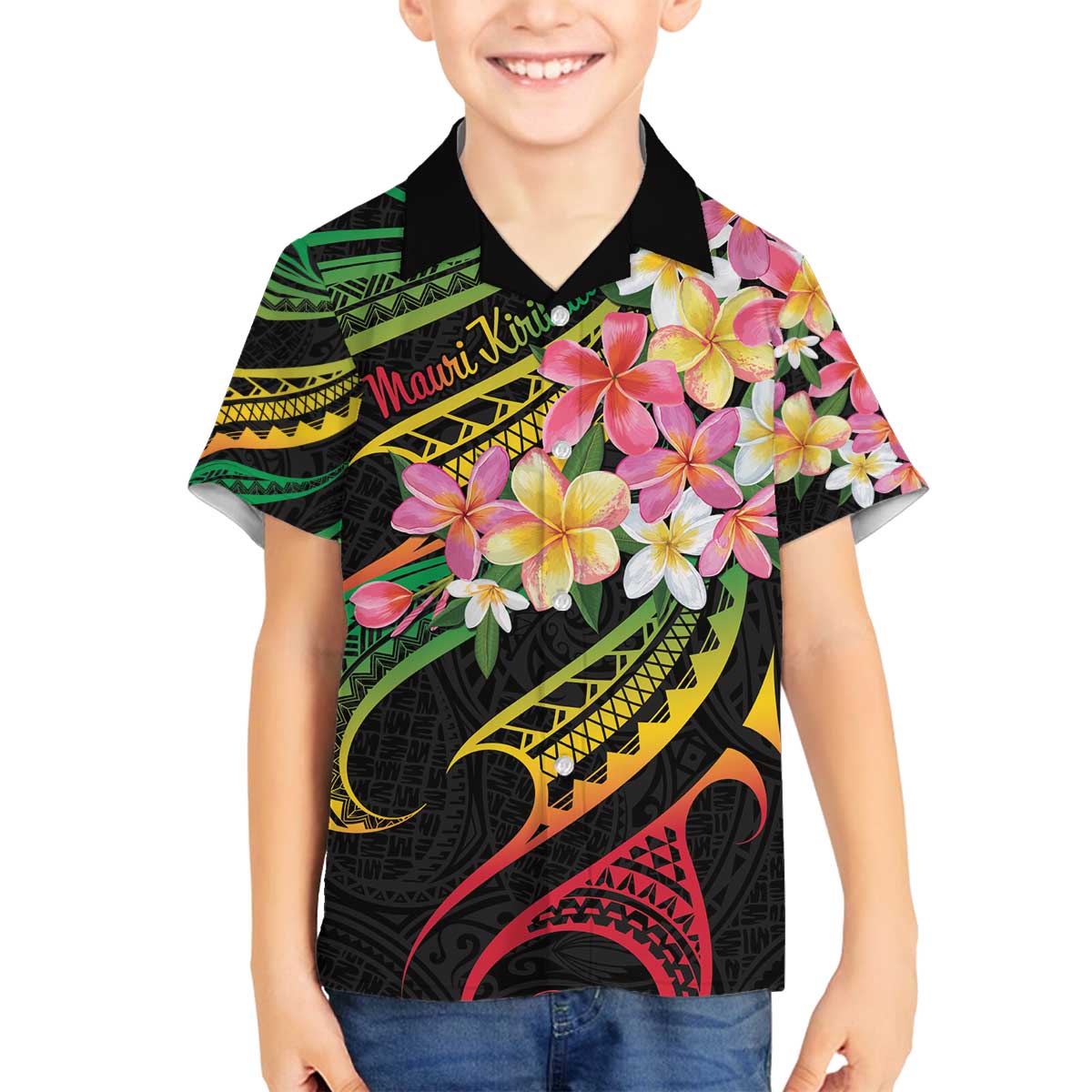 Kiribati Red Jasmine Mango Family Matching Puletasi and Hawaiian Shirt Reggae Polynesian Art Vibe LT9 Son's Shirt Reggae - Polynesian Pride