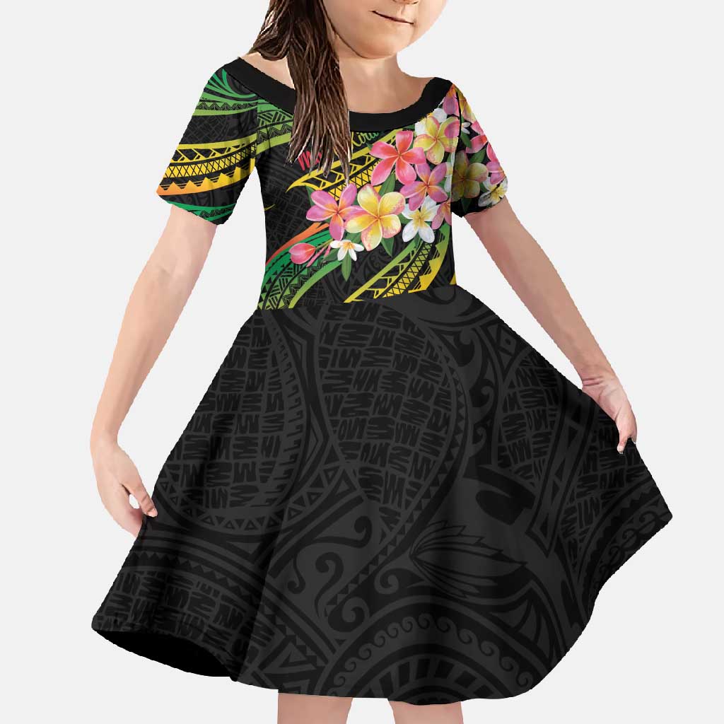 Kiribati Red Jasmine Mango Family Matching Short Sleeve Bodycon Dress and Hawaiian Shirt Reggae Polynesian Art Vibe LT9 Daughter's Dress Reggae - Polynesian Pride