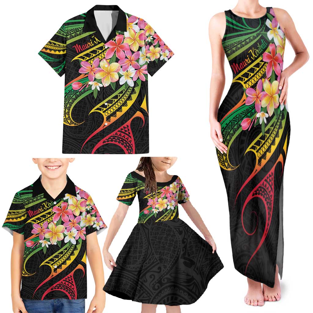 Kiribati Red Jasmine Mango Family Matching Tank Maxi Dress and Hawaiian Shirt Reggae Polynesian Art Vibe