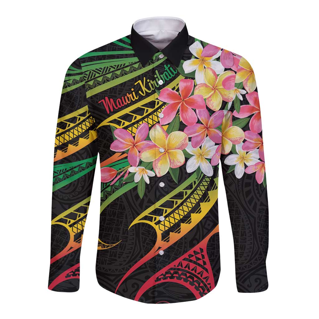 Kiribati Red Jasmine Mango Long Sleeve Button Shirt Reggae Polynesian Art Vibe