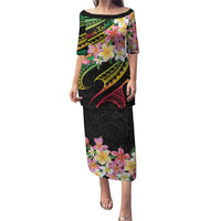 Kiribati Red Jasmine Mango Puletasi Reggae Polynesian Art Vibe LT9 Long Dress Reggae - Polynesian Pride