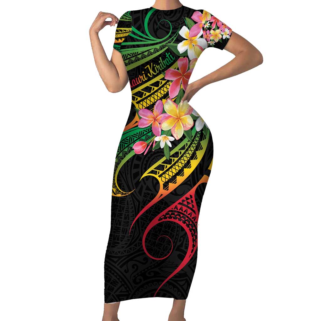 Kiribati Red Jasmine Mango Short Sleeve Bodycon Dress Reggae Polynesian Art Vibe