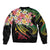 Kiribati Red Jasmine Mango Sleeve Zip Bomber Jacket Reggae Polynesian Art Vibe