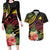 Personalised Tokelau Tropical Flowers Couples Matching Long Sleeve Bodycon Dress and Hawaiian Shirt Reggae Polynesian Art Vibe