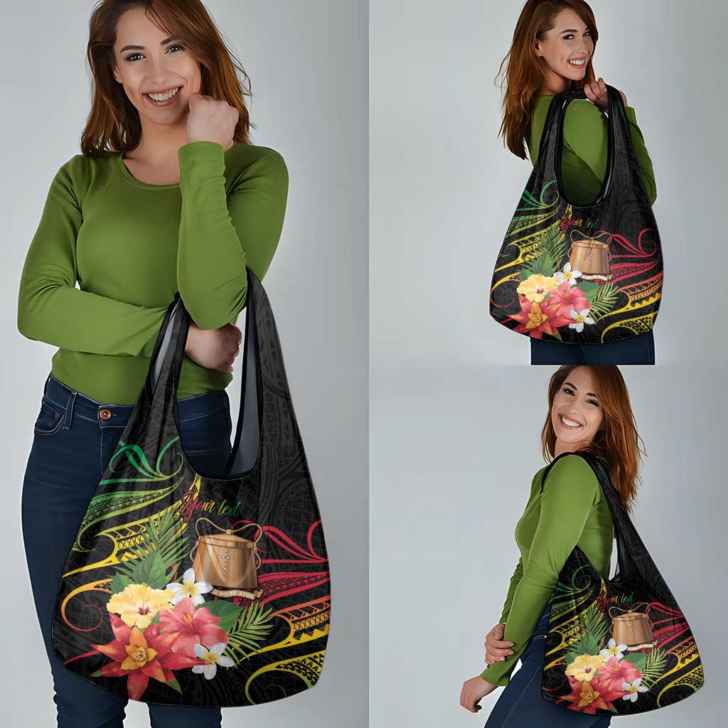 Personalised Tokelau Tropical Flowers Grocery Bag Reggae Polynesian Art Vibe