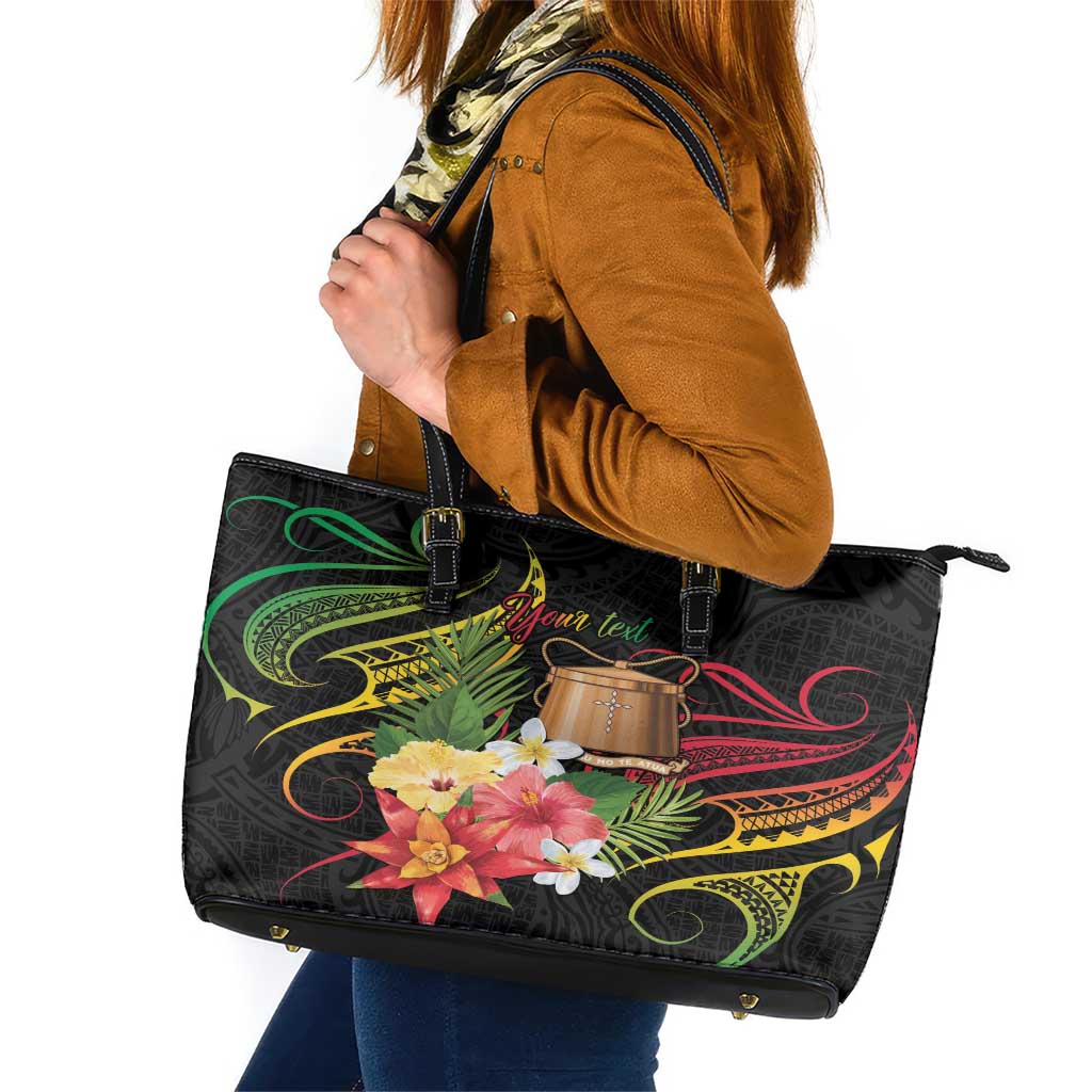 Personalised Tokelau Tropical Flowers Leather Tote Bag Reggae Polynesian Art Vibe