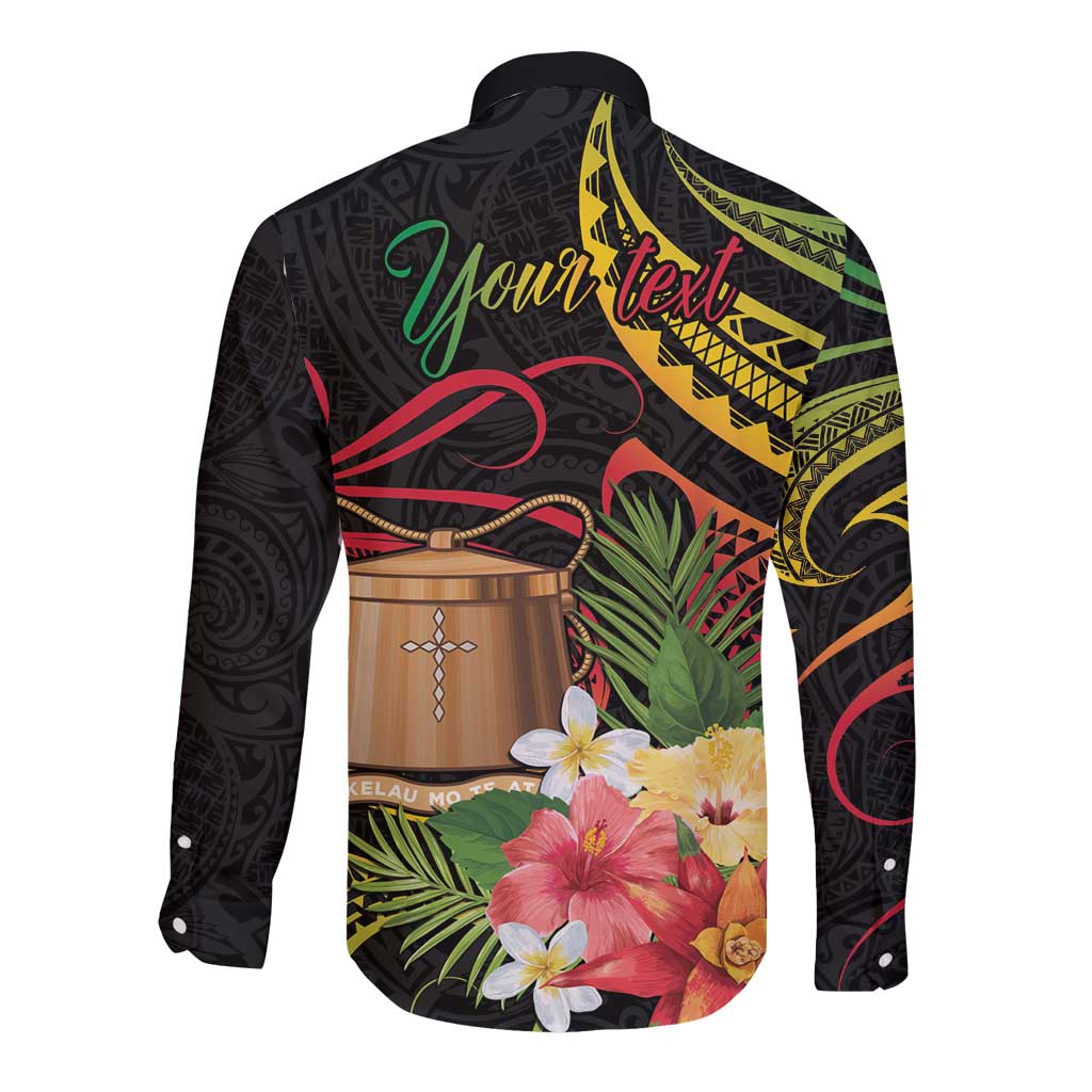 Personalised Tokelau Tropical Flowers Long Sleeve Button Shirt Reggae Polynesian Art Vibe