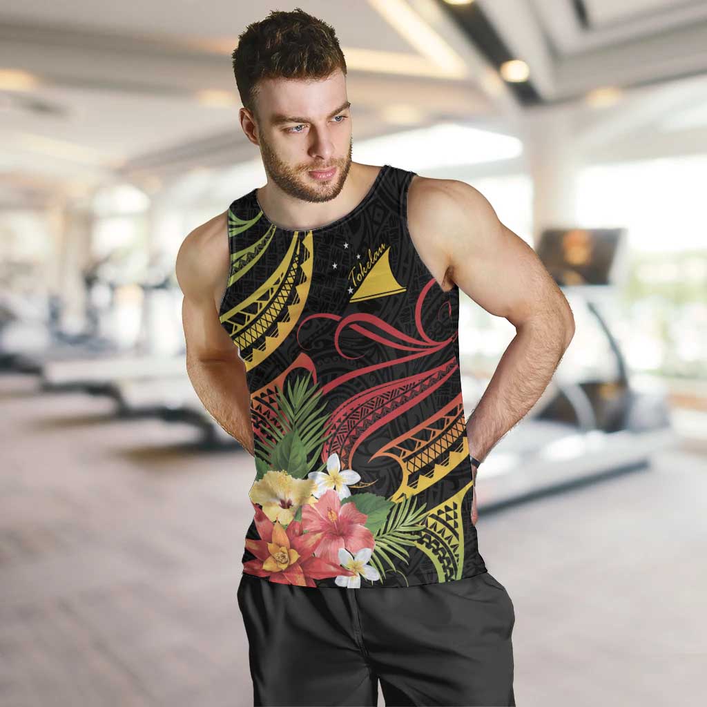 Personalised Tokelau Tropical Flowers Men Tank Top Reggae Polynesian Art Vibe