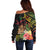 Personalised Tokelau Tropical Flowers Off Shoulder Sweater Reggae Polynesian Art Vibe