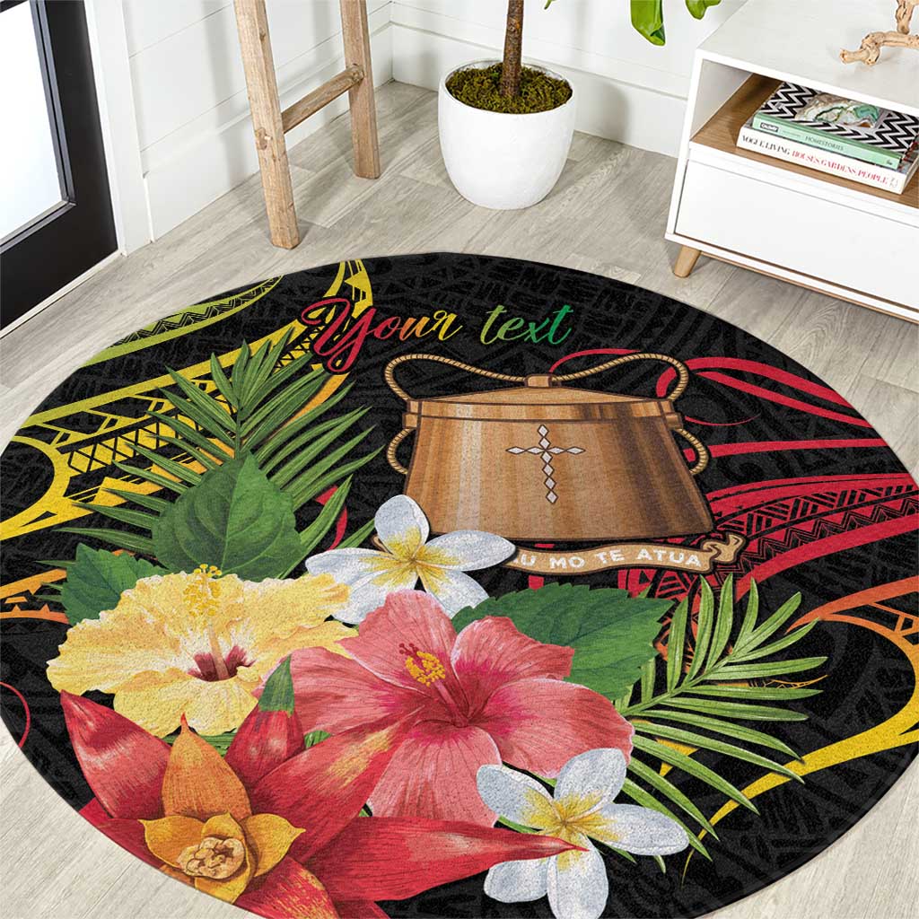 Personalised Tokelau Tropical Flowers Round Carpet Reggae Polynesian Art Vibe